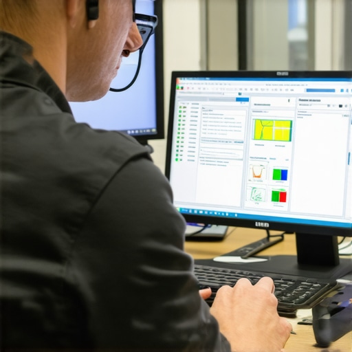 Technician repairing a computer using advanced diagnostic equipment.