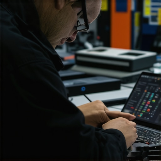 Technician performing diagnostic test on a laptop using specialized tools