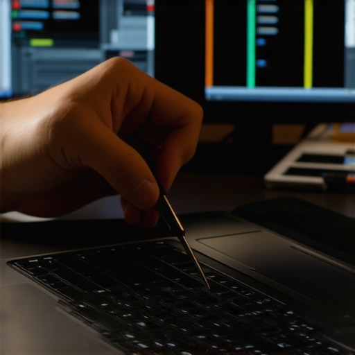 A technician repairing a laptop with precision tools and diagnostic software.