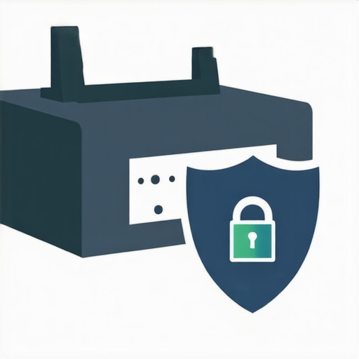 Illustration of a printer with security lock and network shield