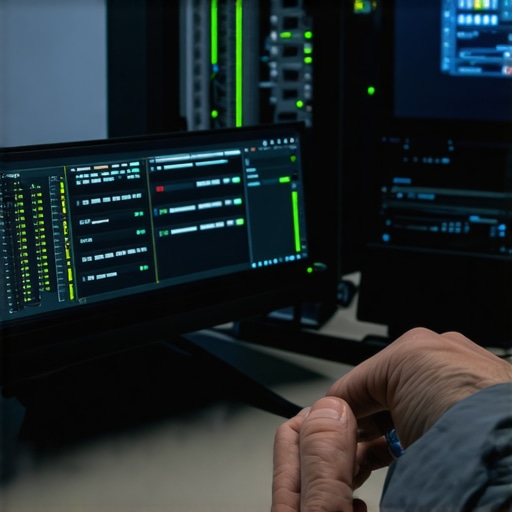 Tech Using Monitoring Software A technician's hand operating a computer with disk health monitoring tools displayed on the screen.