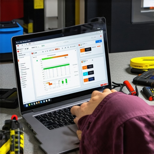 A technician monitors a laptop's SMART data using specialized software during maintenance.