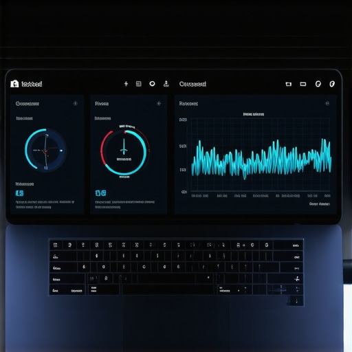 Close-up of a laptop screen displaying HWInfo diagnostics to monitor system health