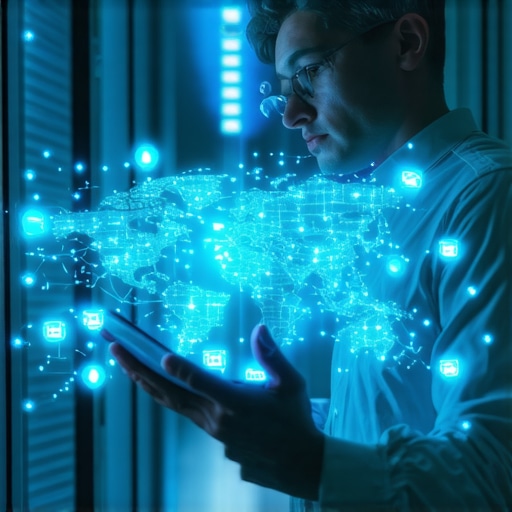Advanced Managed IT and DNS Monitoring A technician monitoring complex DNS and domain security systems in a server room