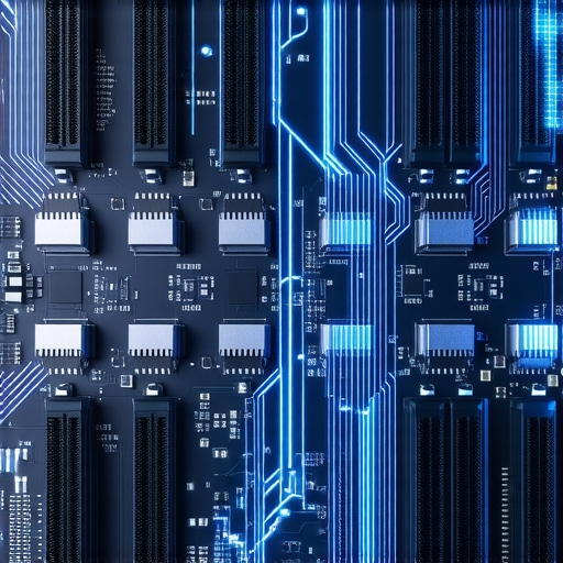 Macro view of RAM slots and motherboard components with diagnostic data