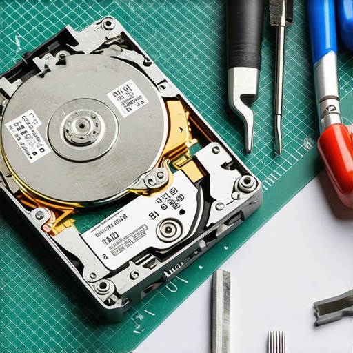 Advanced Physical Data Recovery Setup A disassembled hard drive undergoing professional data recovery in a cleanroom environment.