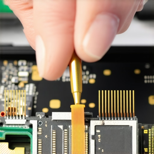 Close-up of a technician repairing a laptop screen internal ribbon cable connection.