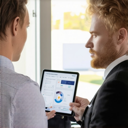 IT consultant and insurance broker reviewing a cyber security audit.