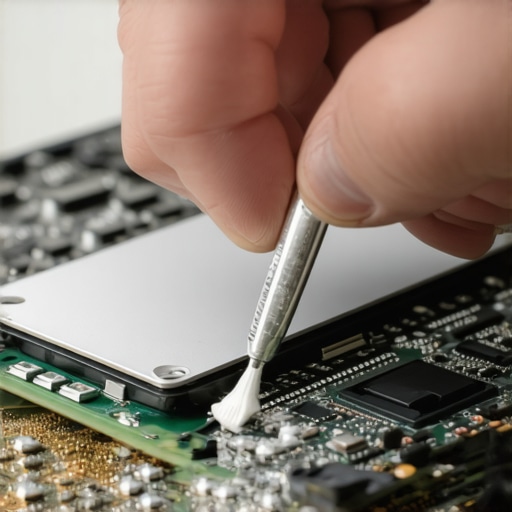 Technician applying thermal paste to prevent laptop overheating