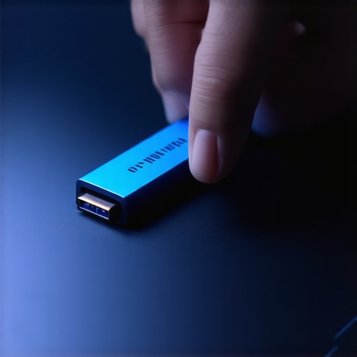 A technician inserting a USB recovery drive into a laptop to perform a deep malware clean.