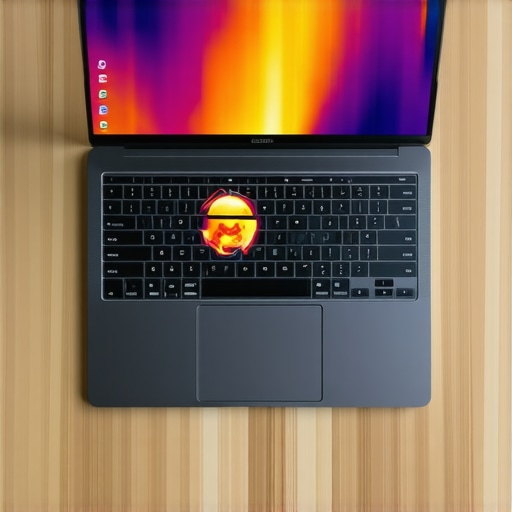 Thermal visualization of a laptop struggling with video call processing and virtual backgrounds.