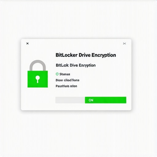 A laptop screen displaying the BitLocker management window showing the hard drive is encrypted and protected.