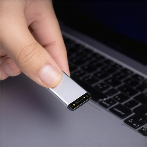 Close up of a USB drive being plugged into a laptop for data recovery