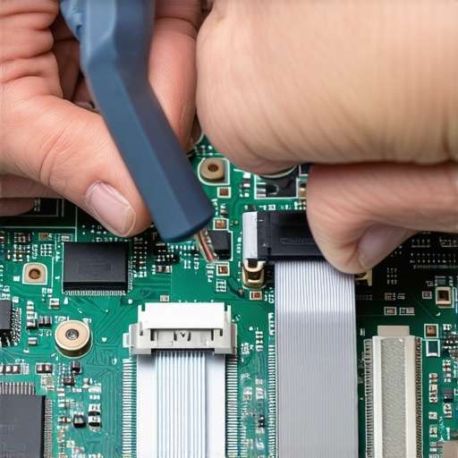 Technician inspecting a laptop eDP cable connection during a screen repair