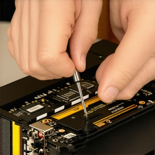 Technician inspecting a laptop internal display connector to fix vertical screen lines