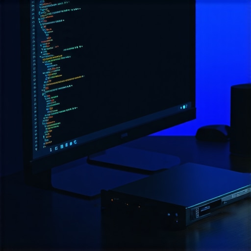 Command line interface unlocking encrypted hard drive A laptop screen showing decryption commands next to an external hard drive on a desk