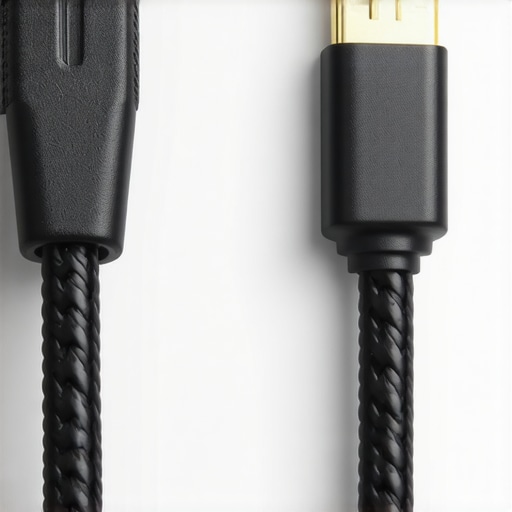 A generic frayed cable and a high-quality shielded USB cable on a workbench.