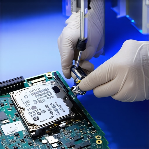 Technician examining internal components of SSD and HDD for data recovery