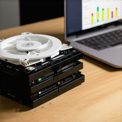 A technician cooling external hard drives with a fan during a data transfer