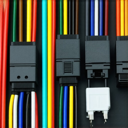 Close-up of various modular power supply connectors on a workbench.