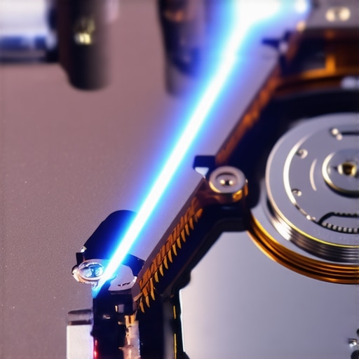 Close up of a hard drive platter being scanned for data remanence.