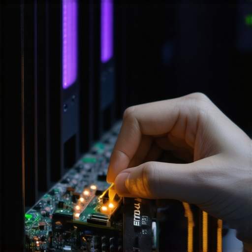 A technician performing hardware forensics on a server motherboard to identify power fluctuations.