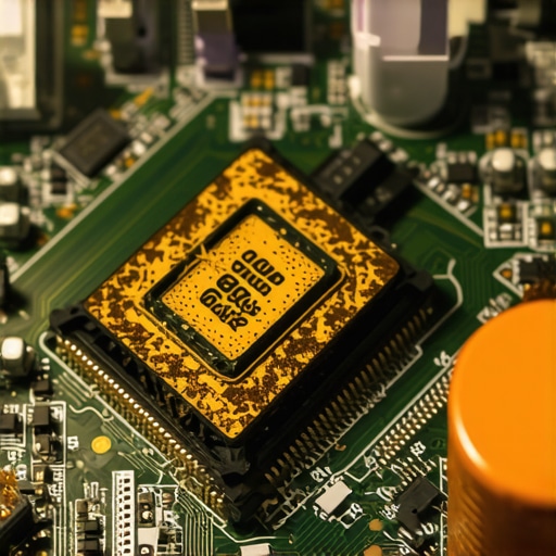 Close-up of a dusty motherboard showing signs of thermal stress and degraded thermal interface material.
