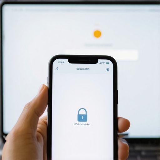 Employee verifying login via MFA Professional employee using two-factor authentication on a smartphone to secure a business workstation.