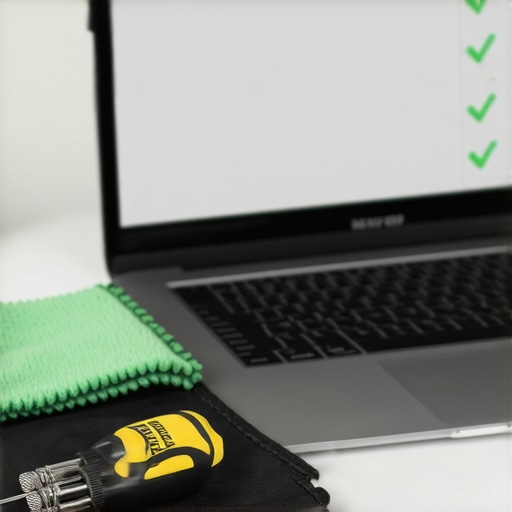 Professional precision tools and hard drive health diagnostic software on a laptop