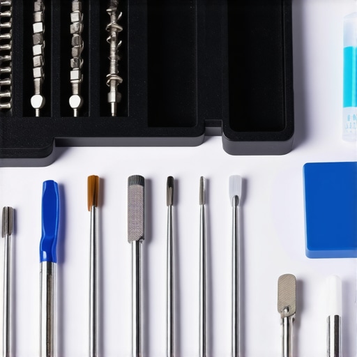 Close up of professional precision screwdrivers and lubricant for laptop maintenance.