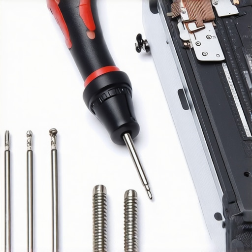 A professional toolkit and laptop internals ready for cleaning and thermal paste application.