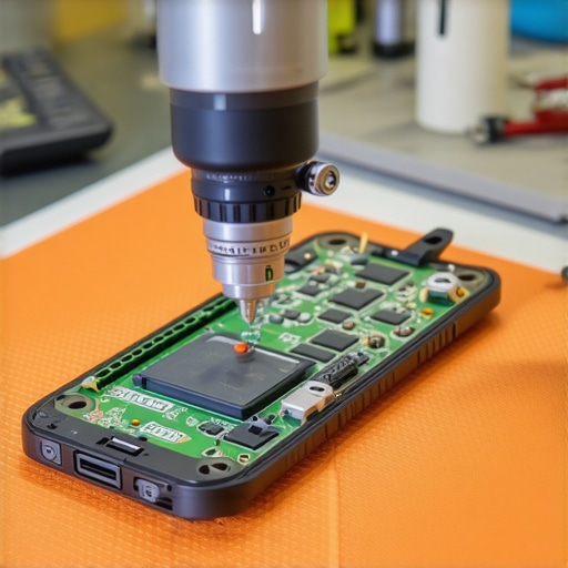Technician performing microscopic repair on a smartphone logic board for data recovery.