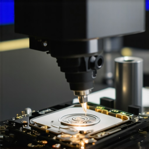 A professional technician performing micro-soldering on a hard drive PCB to recover data.
