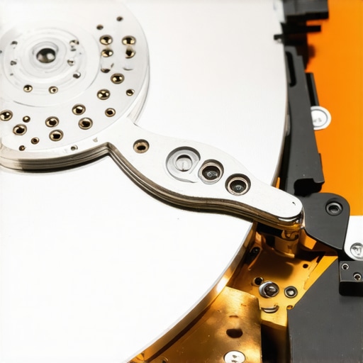 A close-up view of the internal mechanical components of a failing hard drive.