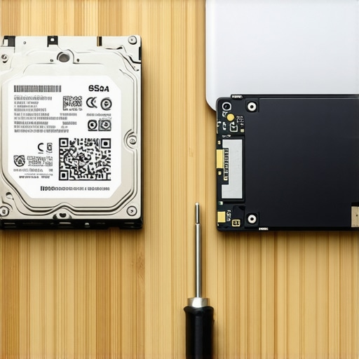 Comparison of a 3.5-inch hard drive and a 2.5-inch SSD on a workbench.