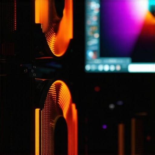 A graphics card struggling with heat while displaying artifacts on a monitor.