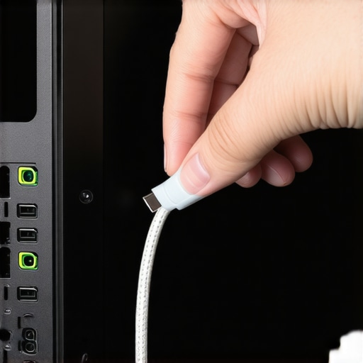 A technician inspecting a USB port for suspicious hardware devices.
