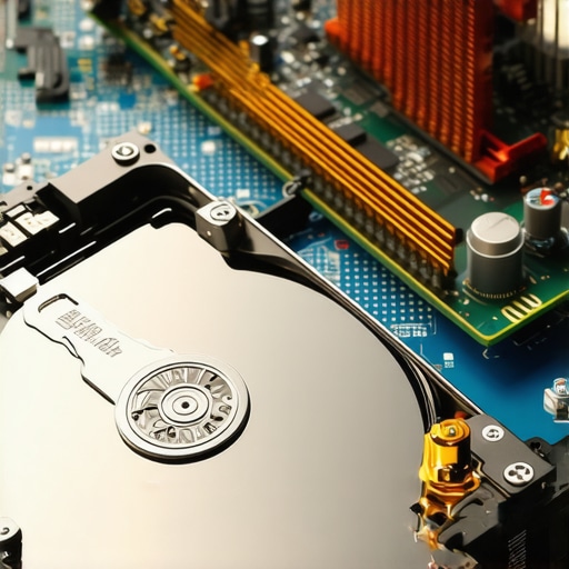 Internal components of a vintage SCSI hard drive showing platters and heads for data recovery.