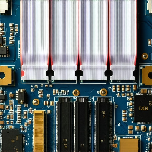 Internal Laptop T-CON Board and Ribbon Cable A detailed macro shot showing the internal circuitry and connectors of a laptop display panel.