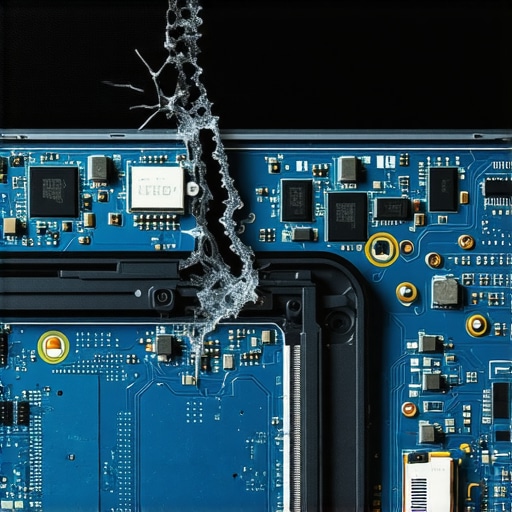 Close up of laptop motherboard and frame damage