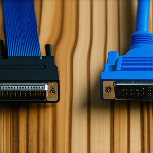 Comparison of a 50-pin SCSI connector and a modern SATA cable