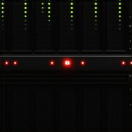 A close-up of a server rack showing a red status light among green ones, representing a cybersecurity breach.