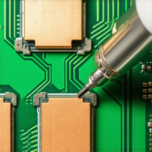 Close-up of a broken USB flash drive PCB being prepared for soldering data recovery.