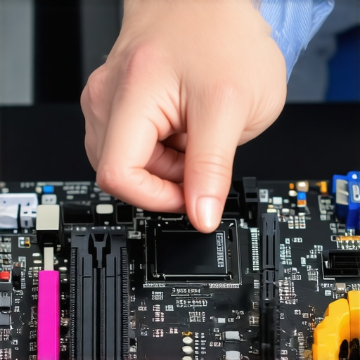 A hand installing an SSD into a laptop motherboard to fix boot issues