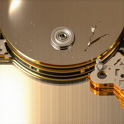 Close-up of a scratched hard drive platter showing physical data corruption.