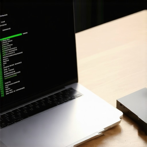 Close-up of a laptop screen showing disk health diagnostic software and an external backup drive.