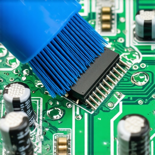 Close-up of cleaning a laptop motherboard with isopropyl alcohol