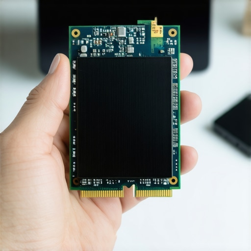 Technician comparing a modern NVMe SSD to an old mechanical hard drive for a business hardware upgrade.