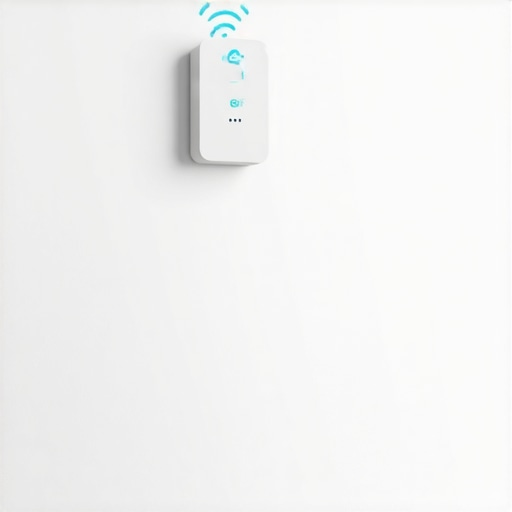 High-mounted professional Wi-Fi access point on an office wall to eliminate signal dead zones.