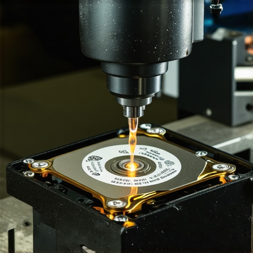 An IT technician using a drill to physically destroy a hard drive for data security.